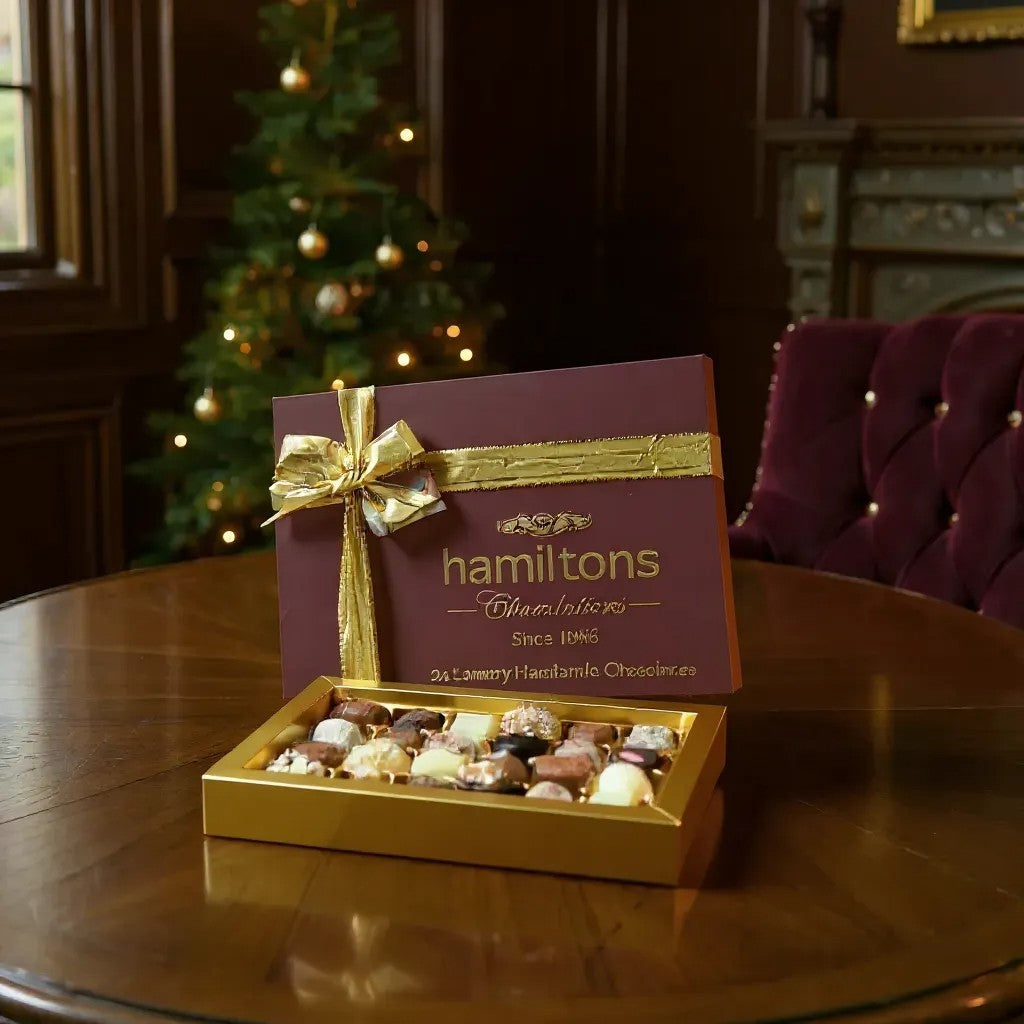 Premium Burgundy Christmas Gift Box Containing 24 Handmade Chocolates