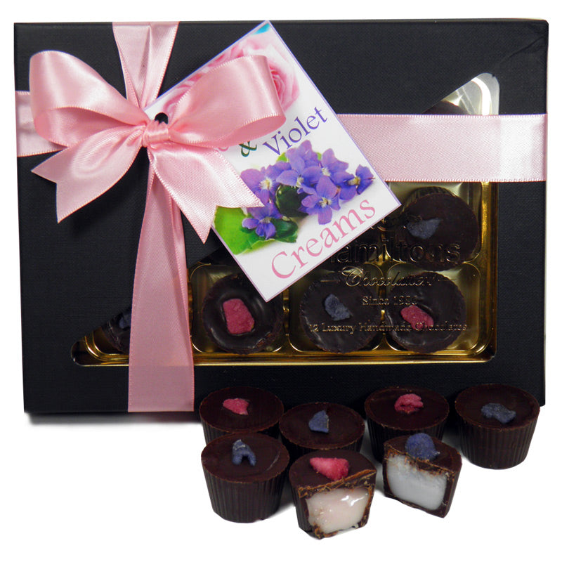 Luxury Rose & Violet Creams 12 Pc Gift Box Hamiltons Chocolates UK