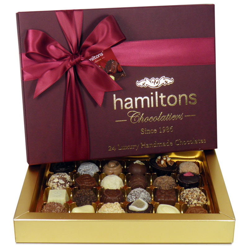 Premium Burgundy Luxury Chocolate Box 24 Handmade Chocolates