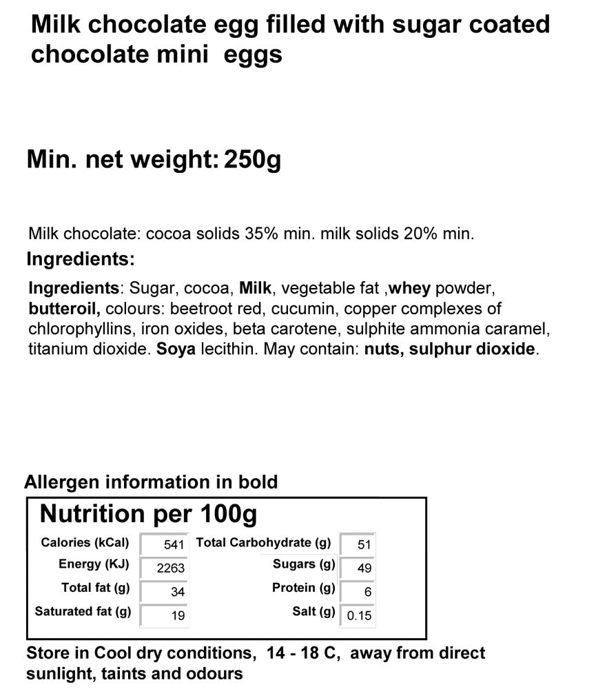 5" Milk Easter Egg Filled With 100g Sugar Coated Chocolate Mini Eggs