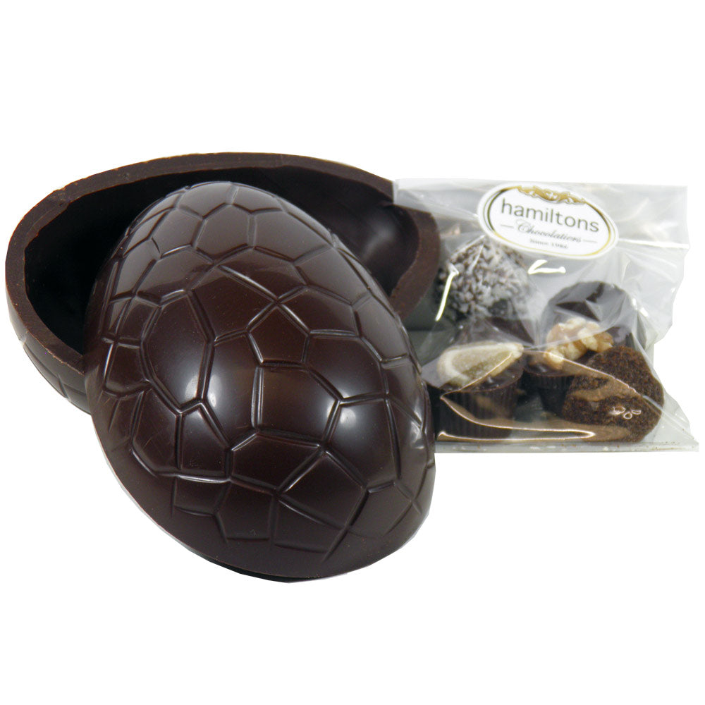 6" Whole Dark Easter Egg Filled With 6 Assorted Dark Chocolates