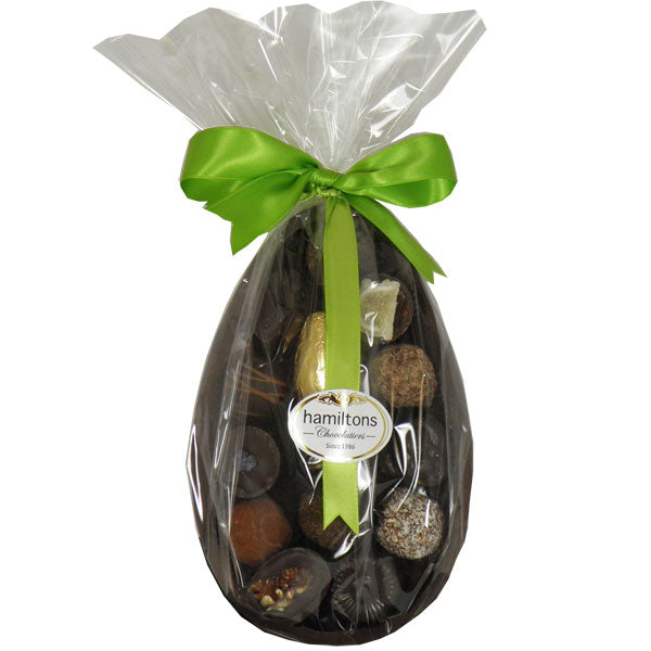 8" Half Dark Easter Egg Filled With 14 Assorted Dark Chocolates