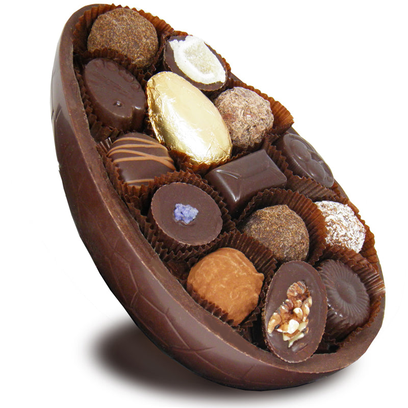 8" Half Dark Easter Egg Filled With 14 Assorted Dark Chocolates
