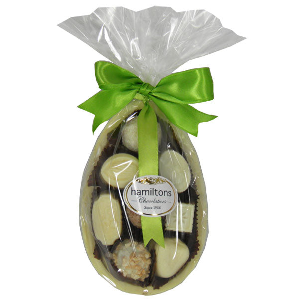 6" Half White Easter Egg Filled With 8 Assorted White Chocolates