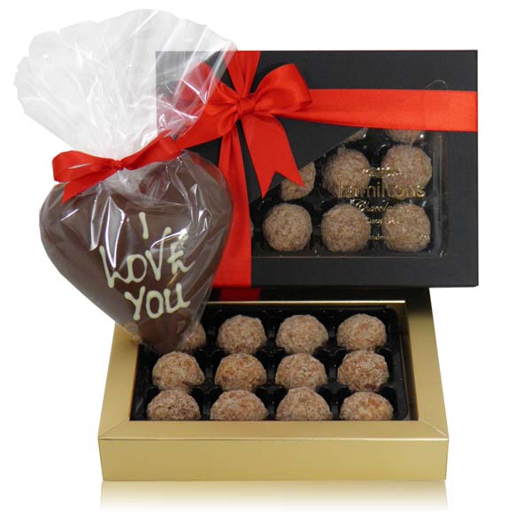 Luxury Champagne Truffle Gift Box And Large Milk Chocolate Heart
