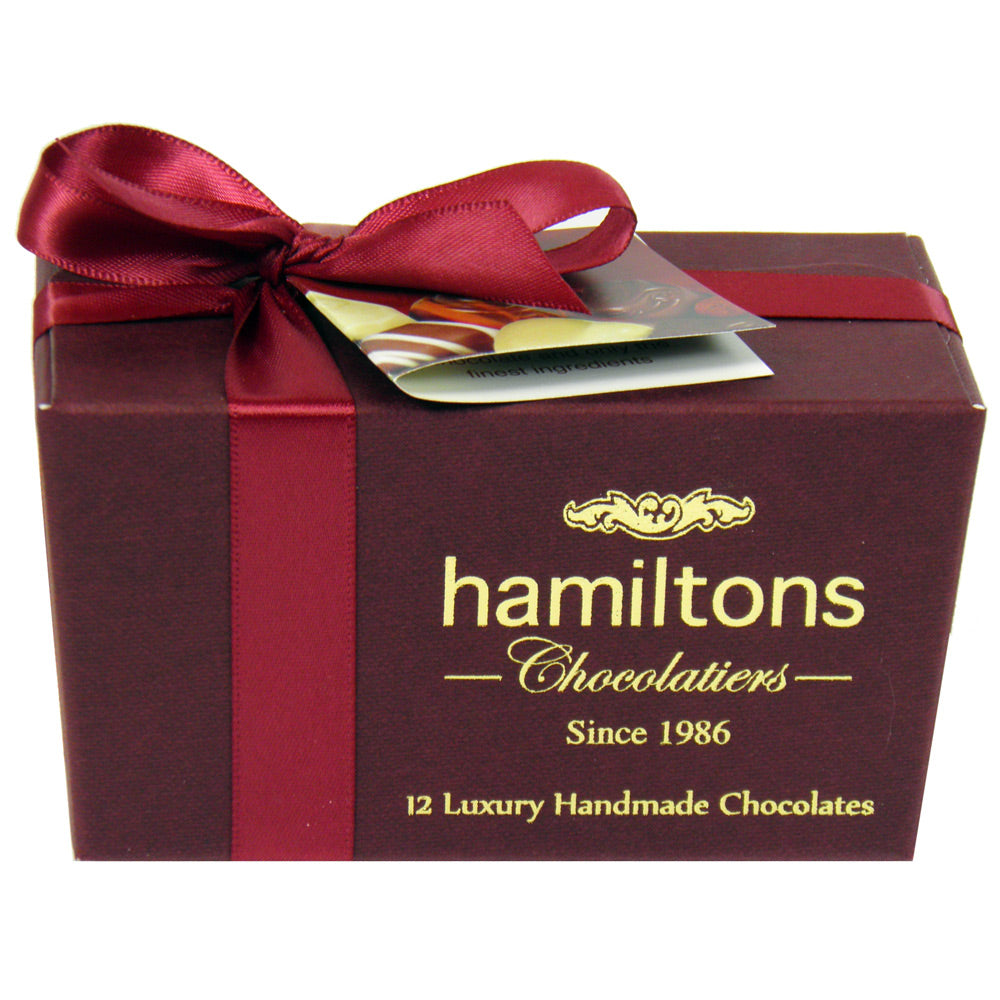 Luxury Burgundy Ballotin Chocolate Box 12 Handmade Chocolates