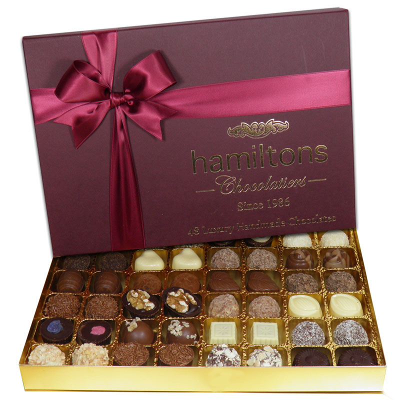Premium Burgundy Luxury Chocolate Box 48 Handmade Chocolates