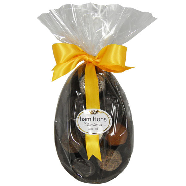 6" Half Dark Easter Egg Filled With 8 Assorted Dark Chocolates