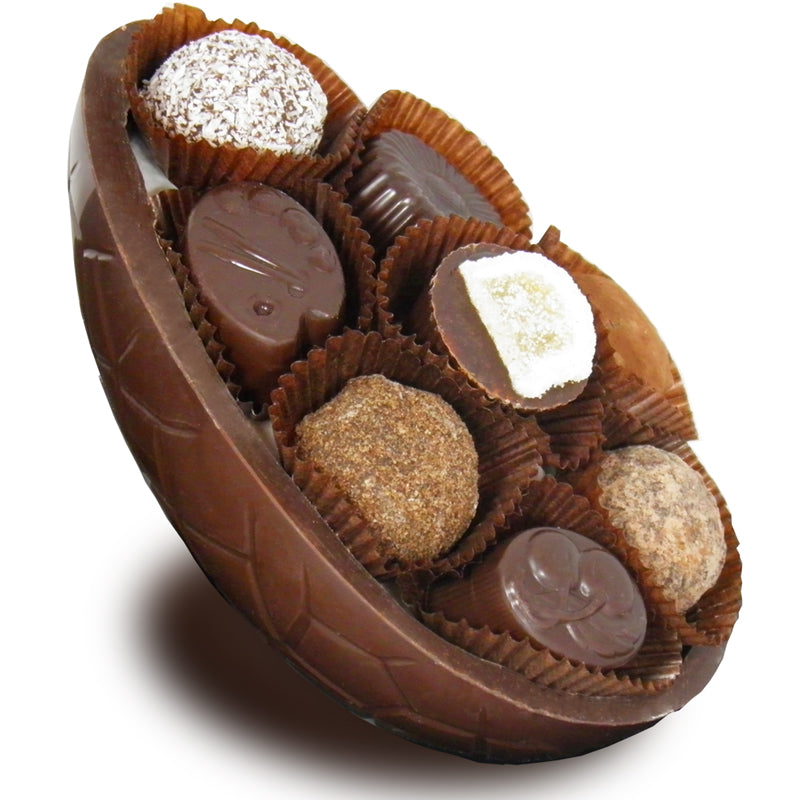 6" Half Dark Easter Egg Filled With 8 Assorted Dark Chocolates