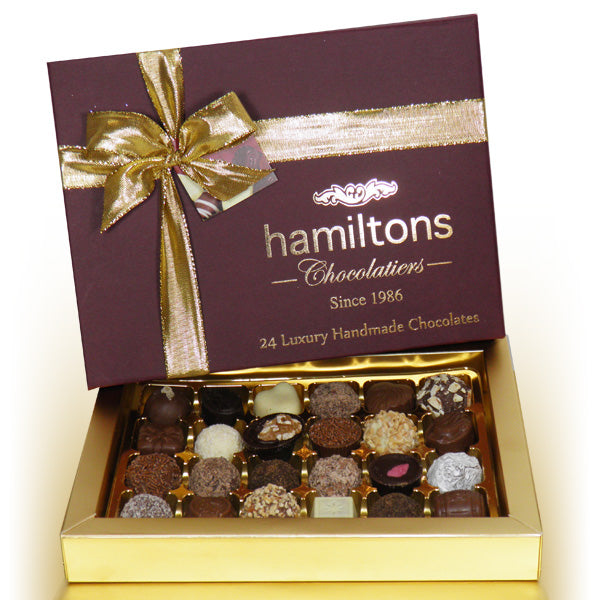 Premium Burgundy Christmas Gift Box Containing 24 Handmade Chocolates